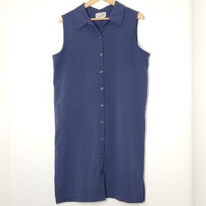 Gandesline Vintage Navy Button Front Slits Sleeveless Shirt Dress Plus Size 16